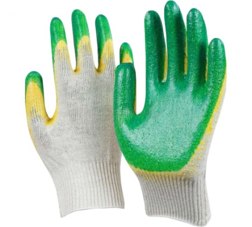 Перчатки ХБ с зелёным латексным покрытием