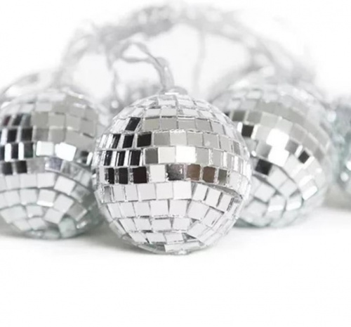 Гирлянда светодиодная с зеркальными шарами (бело/желтая)